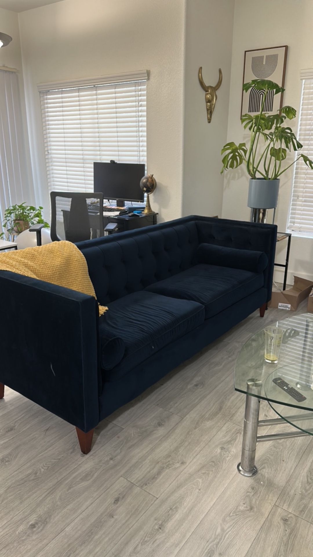 Modern Suede Dark Blue Couch
