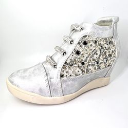 Wedge Fashion Sneaker With Rhinestone Silver Color