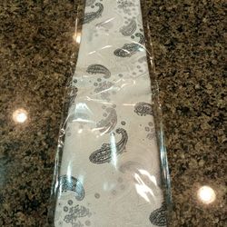 White Necktie With Black Prints