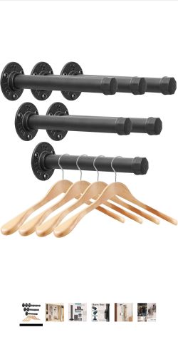 Cast Iron Wall Mounted Clothes Rack, Heavy Duty Industrial Pipe Clothing Rack for Hanging Clothes