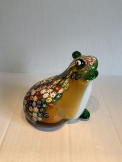 ART GLASS FROG MILLEFIORI PATTERN HANDBLOWN