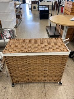 SONGMICS 42.3 Gallons (160 L) 3-Section Hamper Rolling Laundry Basket w/ Wheels - Natural
