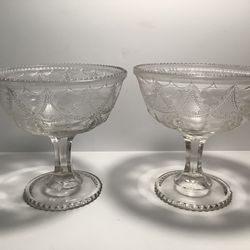 2 ANTIQUE EAPG NATIONAL GLASS CO. (BEATTY- BRADY GLASS WORKS) Venus (OMN) AKA JEWEL FESTOON PEDESTAL SERVING BOWLS