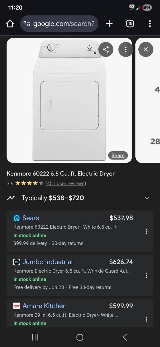 KENMORE 400 series electric dryer