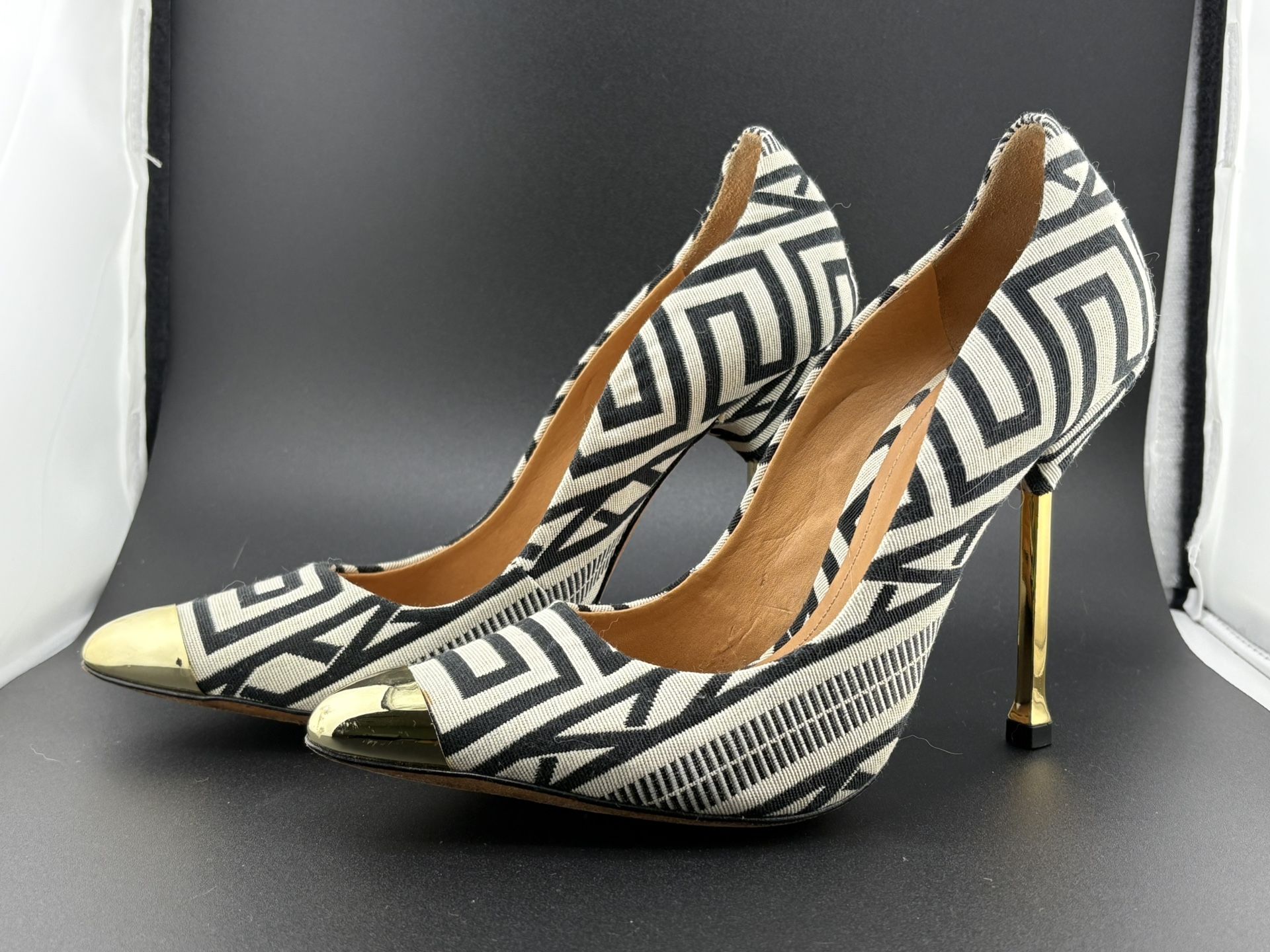 Schutz Stiletto Pump Heels with Gold Accents 