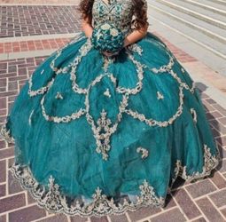 Quinceañera Dress Emerald And Gold AS IS