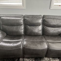 Gray Leather Sofa 