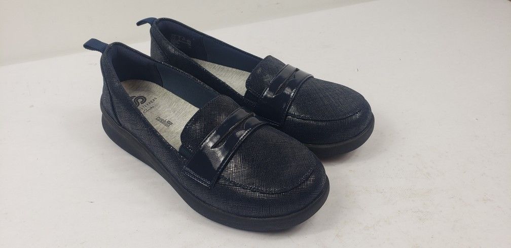 Clarks Womens 7 M Cloudsteppers Penny Loafers Dark Blue Slip On Shoes 16712