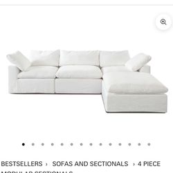 Slipcover Sectional Sofa In White 4pc Set - Free Delivery ✅ White Modular Sectional Sofa RH Dupe 