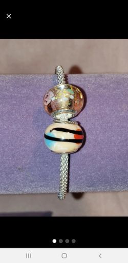 NEW 2 Murano Glass Silver Charms Beads