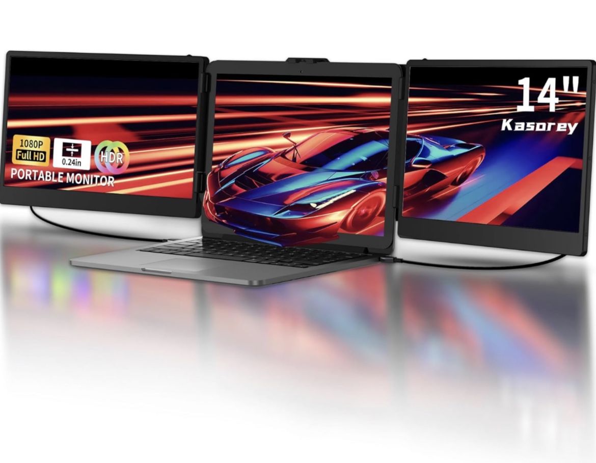 Laptop Screen Extender, 14'' FHD IPS Ultra-Thin Dual/Triple Portable Monitor Display, HDMI/USB-A/Type-C Plug-Play Extra Monitor for Windows, Chrome,
