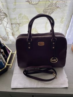 Michael Kors Pebbled Leather Satchel – Plum / Burgundy (With Crossbody Strap)