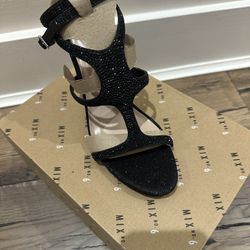 Black Strappy Rhinestone Heels