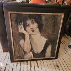 Vintage MCM Oil Painting Woman Mixed Media

