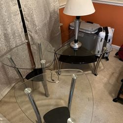 Glass Coffee Table, End Tables and Lamp