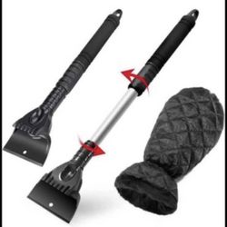 Brandnew Ice Scraper Mitt for Car Windshield in Heavy Winter, Snow Scraper with Glove,No Frozen Hand,22"/56CM Extendable Handle,2-in-1 Head Break Chun