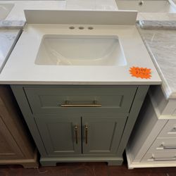 Doveton 24 in. Single Sink Sage Green Bath Vanity with White Engineered Stone Top