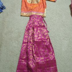 Silk Induan outfit, orange top magenta pinkish skirt