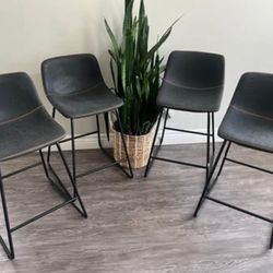 LUE BONA Bar Stools Set of 4, 24" ALX Faux Leather Barstools, Modern Counter Height Stools with Back