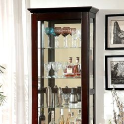 Brand New Dark Walnut Contemporary Style Curio Cabinet 