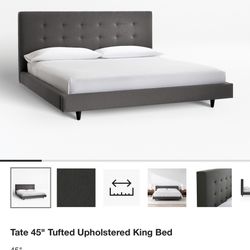 Crate & Barrel King  Platform Bed With Headboard And Two Night Stands 