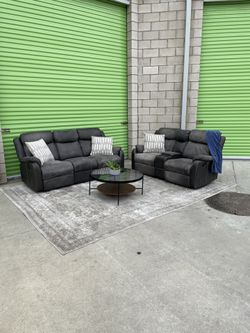 *Free Delivery* Gray Manual Recliner Couch Sofa Loveseat Set
