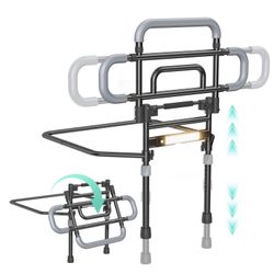 180° Foldable Bed Rail With Adjustable Height & Width, 350lb Load, Extra-High Design, Wide Base, LED Light & Storage Pockets – Fits King/Queen/Full/Tw