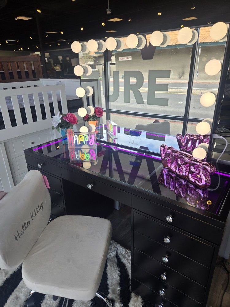 Black Led Vanity Desk With Mirror Bluetooth Payment Options NO Credit Needed