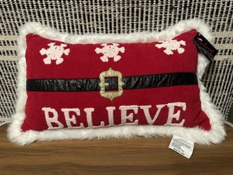 Santa-inspired Christmas accent pillow with a belt