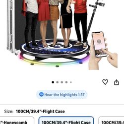  360 Photo Booth Machine for Parties,Hogsity 39.4" for 4-5 PPL,LED Lights No Need Install&Power,360 Camera Booth Auto Spin w/R
