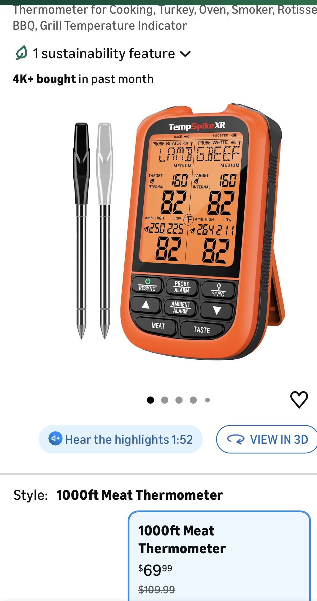 Wireless TempSpikeXR Meat Thermometer
