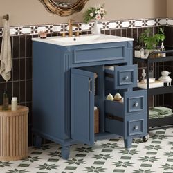 Brand New Sealed 24" Bathroom Vanity with Ceramic Sink, Small