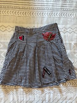 Girls Disney Descendants Rise of Red Houndstooth Mini Skirt with Patches