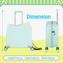 🥨smilesun 20" Ride-On Travel Suitcase for Kids, Cute Ear Toddler Carry on Luggage with Spinner Wheels, Children Rolling Trolly Luggage