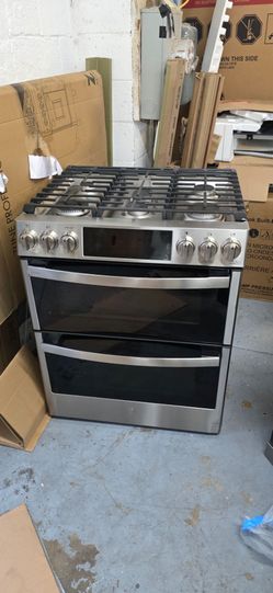 Brand new GE Profile double oven gas range with air fryer self-cleaning convection