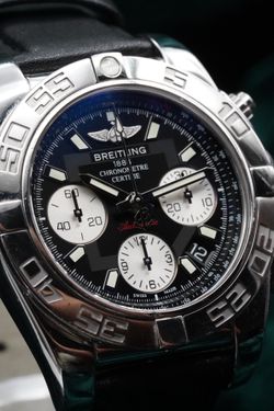 2018 Breitling Chronomat 41MM Black Dial Aftermarket Leather Strap (AB0140)