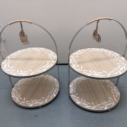 3 Sets of 2 tiered wooden display stands 