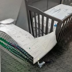 Grey Crib With Mattress 