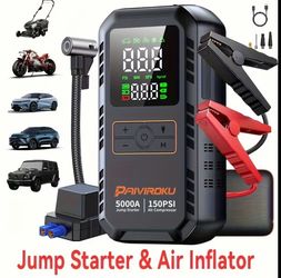 🚗 5000A Portable Car Jump Starter & 150PSI Air Compressor 🔋 | Tire Inflator | Power Bank | Emergency Kit