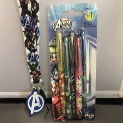 Avengers 2-pc Set Gel Pens 5-Pk & Lanyard
