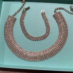 Silver Rhinestone Necklace & Bracelet 