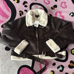 Forever 21 Brown Faux Leather Aviator Jacket – 2X