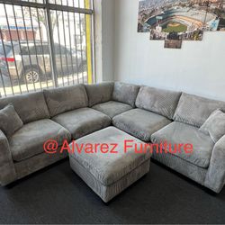 Corduroy Sectional Sofa With Ottoman