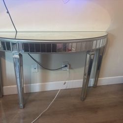 Mirrored Console Table with Glass Top – Modern Glam