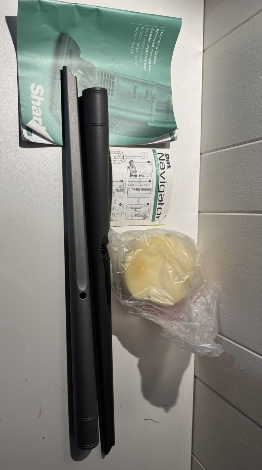 Shark Navigator Vacuum Attached Base Attached Tube With Sponge And Instructions