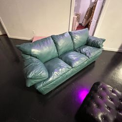 Natuzzi Vintage Forest Green Leather Sofa