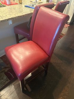 Red Leather Bar Stools (set of 4)