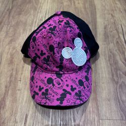 Disney Parks Youth One Size Hat Adjustable Mickey Mouse Pink Black Rhinestones V