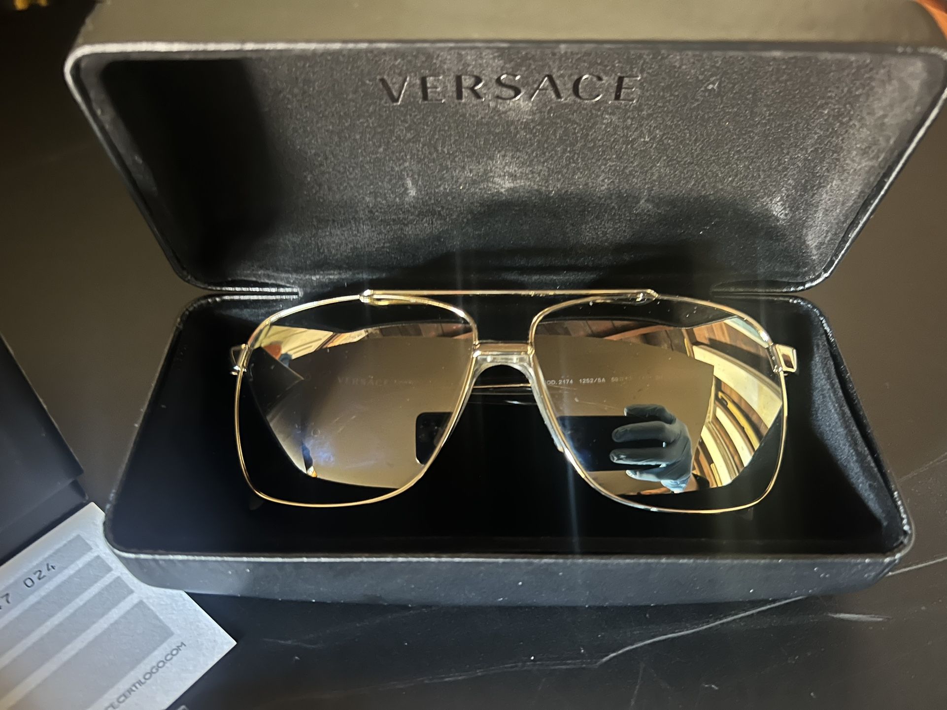 VERSACE Men Couture Navigator Sunglasses VE2174 Brown Gold Mirrored Crystal 2174