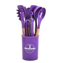 12 Piece /Set Of High-End Non Stick Silicone Kitchen Utensils With Ergonomic Wooden Handle - Heat-Resistant And Easy To Clean, Suitable For Cooking 